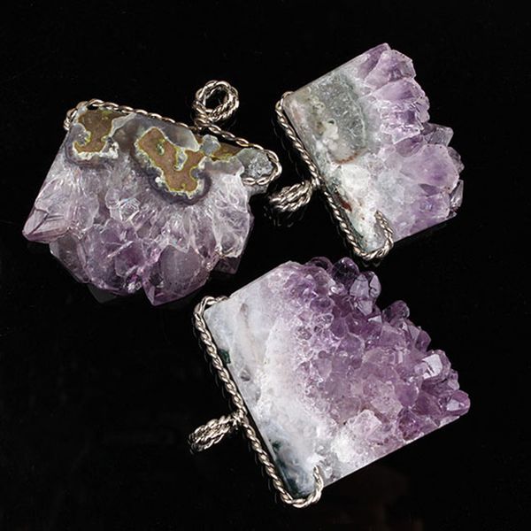 1 pcs silver plated unique raw geode amethysts slice wire wrapped pendant for necklace fashion charms jewelry gift
1 pcs silver plated unique raw geode amethysts slice wire wrapped pendant for necklace fashion charms jewelry gift