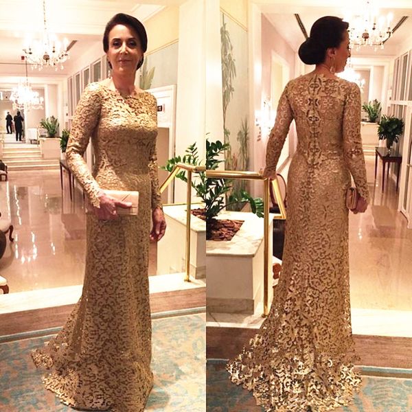 gold lace mother of the bride dress long sleeve jewel neck floor length mermaid women evening dress formal party gowns, Black;red
gold lace mother of the bride dress long sleeve jewel neck floor length mermaid women evening dress formal party gowns, Black;red