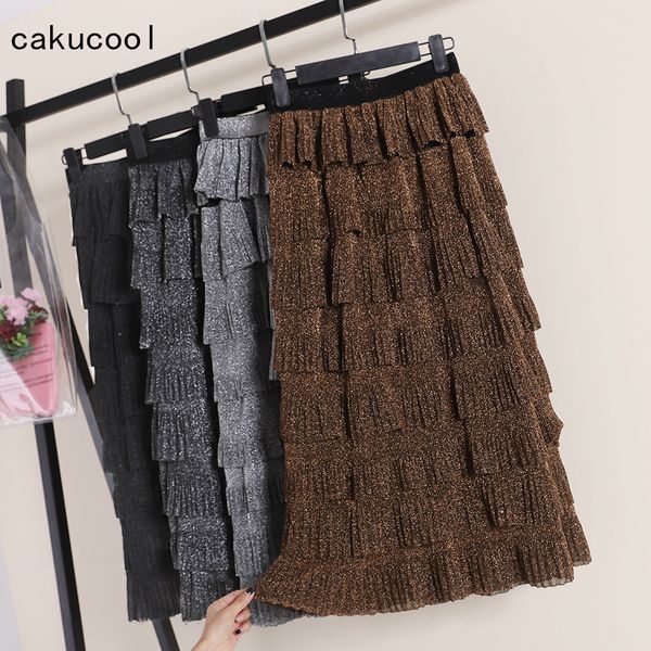 cakucool new korean multi layers ruffled skirts shiny sliver lurex vintage midi long knitted skirts tiered skirt autumn, Black
cakucool new korean multi layers ruffled skirts shiny sliver lurex vintage midi long knitted skirts tiered skirt autumn, Black