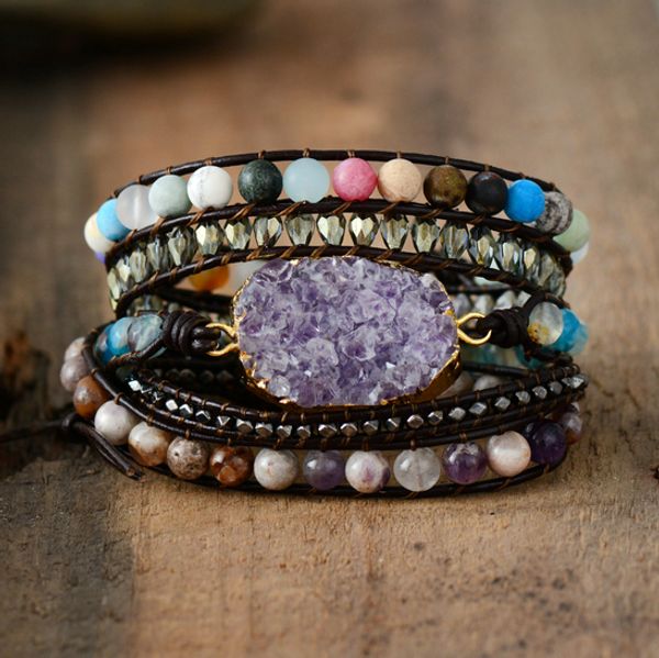 women leather bracelets high end natural stones gilded quartz charm 5 strands wrap bracelets boho bracelet dropshipping, Golden;silver
women leather bracelets high end natural stones gilded quartz charm 5 strands wrap bracelets boho bracelet dropshipping, Golden;silver