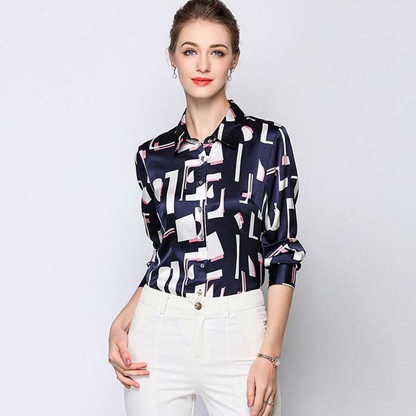 100% silk blouse women shirt printed turn-down collar long sleeves 2 colors office elegant style new fashion 2018, White
100% silk blouse women shirt printed turn-down collar long sleeves 2 colors office elegant style new fashion 2018, White