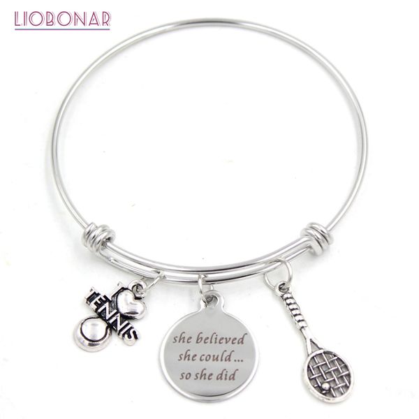 1pc stainless steel wire bangle adjustable bangle jewelry racket charm bracelets i love tennis bracelets for women gift bijoux, Golden;silver
1pc stainless steel wire bangle adjustable bangle jewelry racket charm bracelets i love tennis bracelets for women gift bijoux, Golden;silver