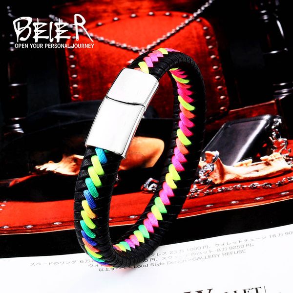 beier new store colorful mix and match cowhide woven bracelet for lovers fashion rainbow jewelry gift llbc-l0106, Golden;silver
beier new store colorful mix and match cowhide woven bracelet for lovers fashion rainbow jewelry gift llbc-l0106, Golden;silver