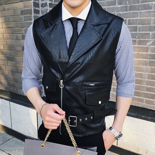 2018 autumn and winter new men's slim leather vest korean version of the motorcycle tide men's casual youth leather jacket, Black;white
2018 autumn and winter new men's slim leather vest korean version of the motorcycle tide men's casual youth leather jacket, Black;white