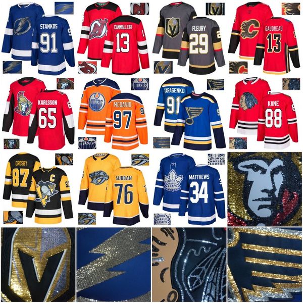 

Youth 2018 Wafer embroidery Shiny Edmonton Oilers Ottawa Senators Maple Leafs Penguins Blackhawks Vegas Golden Knights Hockey Jerseys