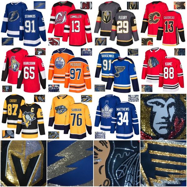 

Youth 2018 Wafer embroidery Shiny Edmonton Oilers Ottawa Senators Maple Leafs Penguins Blackhawks Vegas Golden Knights Hockey Jerseys