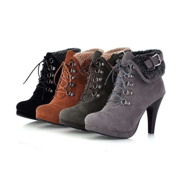 lace up short ankle boots for women platform high heels buckle thin heel womens martin boot suede leather adf-8528, Black
lace up short ankle boots for women platform high heels buckle thin heel womens martin boot suede leather adf-8528, Black