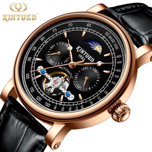 kinyued rose golden case skeleton watches fashion moon phase men's automatic watches black genuine leather band, Slivery;brown
kinyued rose golden case skeleton watches fashion moon phase men's automatic watches black genuine leather band, Slivery;brown