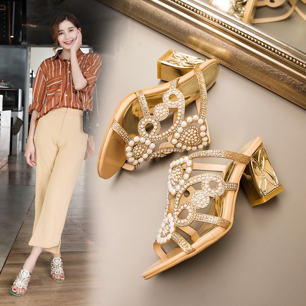2018 summer mule sandal chunky high heeled pearl embellished new arrival bohemian style glitter party dress shoes, Black
2018 summer mule sandal chunky high heeled pearl embellished new arrival bohemian style glitter party dress shoes, Black