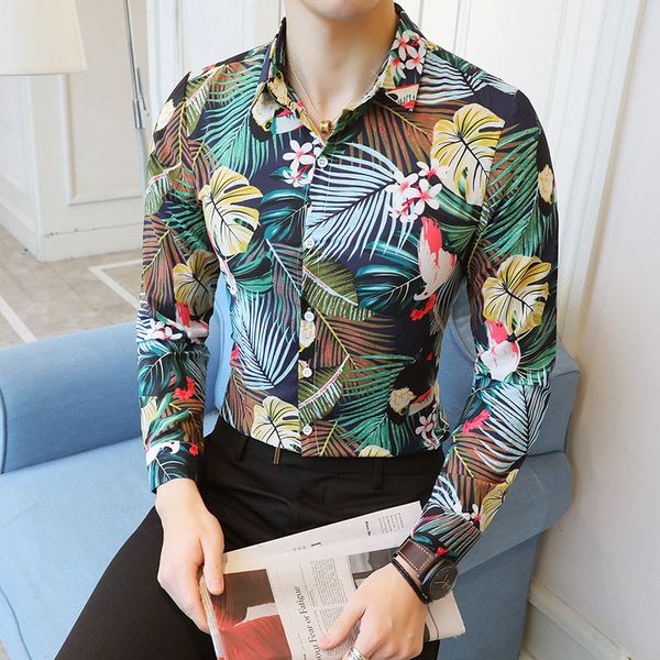 2018 spring and summer new men's long-sleeved flower shirt slim large size fashion business casual personality temperament tide, White;black
2018 spring and summer new men's long-sleeved flower shirt slim large size fashion business casual personality temperament tide, White;black