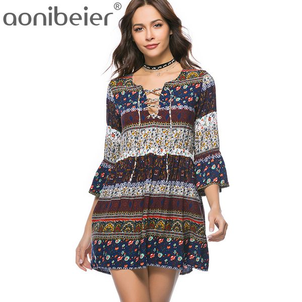 2018 bohemian print beach mini dress boho lace up floral print women v neck high waist short dresses, White;black
2018 bohemian print beach mini dress boho lace up floral print women v neck high waist short dresses, White;black