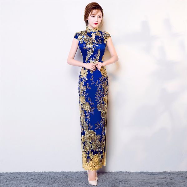 shanghai story chinese traditional dress floral sequins long qipao short sleeve lace cheongsam dress oriental style, Red
shanghai story chinese traditional dress floral sequins long qipao short sleeve lace cheongsam dress oriental style, Red