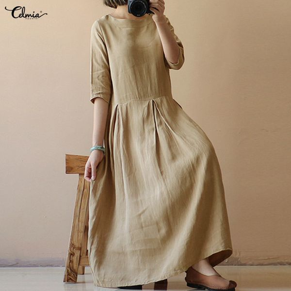 celmia women vintage linen dress summer women's clothing half sleeve solid casual party long maxi dresses pleated long vestidos, Black;gray
celmia women vintage linen dress summer women's clothing half sleeve solid casual party long maxi dresses pleated long vestidos, Black;gray
