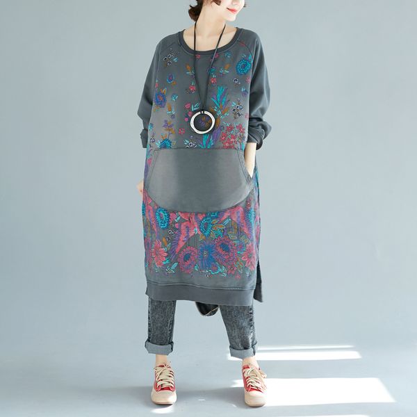 women loose printed floral vintage dress ladies round neck national style print dress female flower big pockets, White;black
women loose printed floral vintage dress ladies round neck national style print dress female flower big pockets, White;black