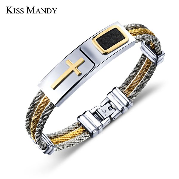 kiss mandy men bracelet cross stainless steel 3 rows wire chain cuff bangles for men jewelry punk gold -color gifts kb248, Golden;silver
kiss mandy men bracelet cross stainless steel 3 rows wire chain cuff bangles for men jewelry punk gold -color gifts kb248, Golden;silver