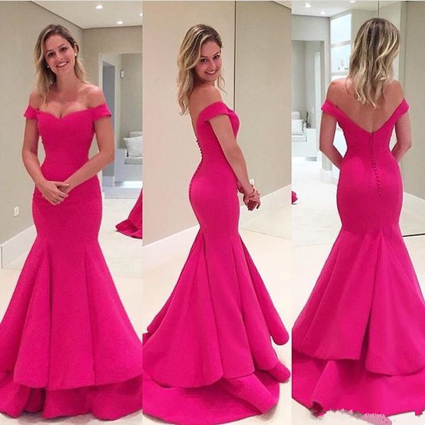 2018 fuchsia off shoulders mermaid prom party dresses short sleeves tiered button back backless evening wear special occasion dresses, Black
2018 fuchsia off shoulders mermaid prom party dresses short sleeves tiered button back backless evening wear special occasion dresses, Black
