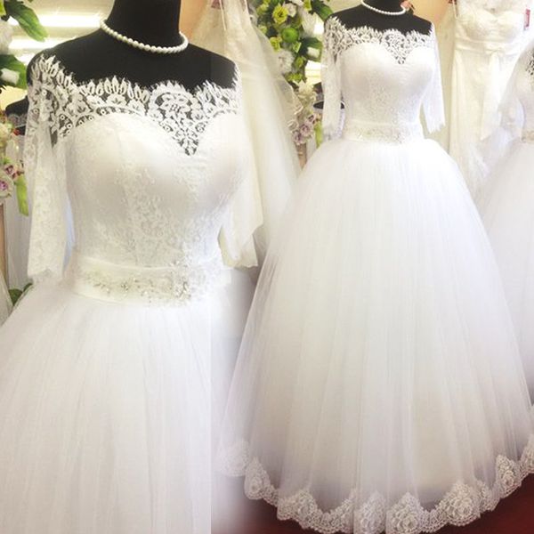 charming a-line wedding dresses half sleeve off shoulder lace appliques vintage wedding dress 2018 tulle floor length bridal gown, White
charming a-line wedding dresses half sleeve off shoulder lace appliques vintage wedding dress 2018 tulle floor length bridal gown, White