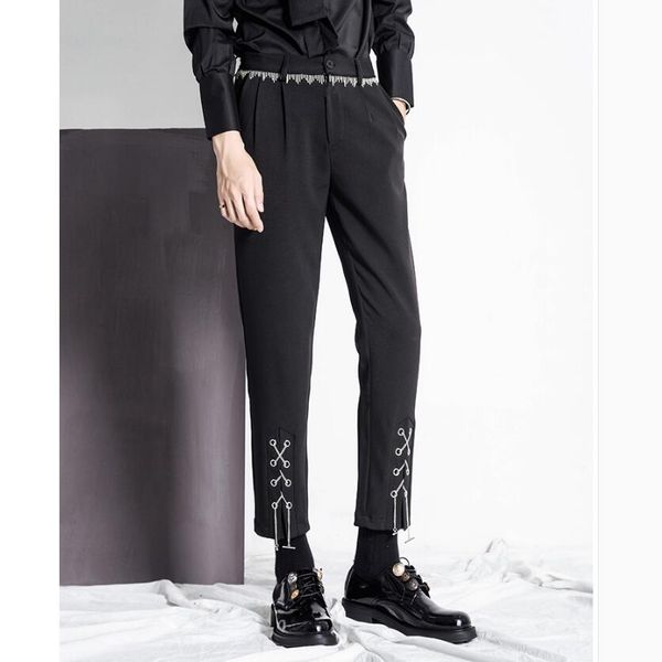 m-3xl autumn and winter nine points small trousers men's trend metal tassel decoration hair stylist nightclub pants costumes, Black
m-3xl autumn and winter nine points small trousers men's trend metal tassel decoration hair stylist nightclub pants costumes, Black