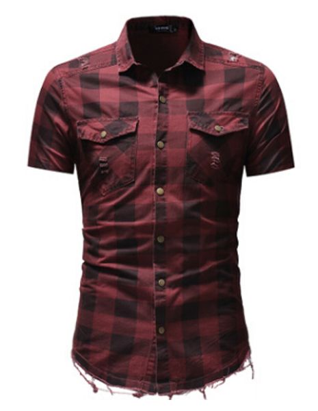 men plaid shirts short sleeve slim fit turn down collar with pockets colors summer ripped denim shirt plus size 83o3, White;black
men plaid shirts short sleeve slim fit turn down collar with pockets colors summer ripped denim shirt plus size 83o3, White;black