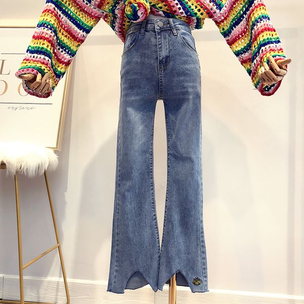 fall women casual medium wash skinny trim thin jeans ladies slim retro embroidery bees denim flared pants female tide, Blue
fall women casual medium wash skinny trim thin jeans ladies slim retro embroidery bees denim flared pants female tide, Blue
