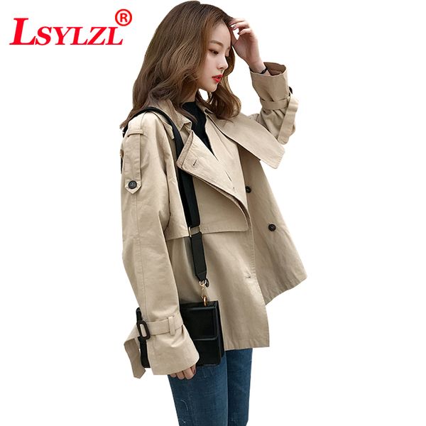 short trench coat brand woman clothes solid color long sleeved women coat 2018 autumn double-breasted loose windbreaker b672, Tan;black
short trench coat brand woman clothes solid color long sleeved women coat 2018 autumn double-breasted loose windbreaker b672, Tan;black