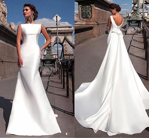 2019 Elegant Simple White Satin Jewel Mermaid Wedding Dresses Sleeveless Backless Court Train Bridal Wedding Gowns Custom Made
2019 Elegant Simple White Satin Jewel Mermaid Wedding Dresses Sleeveless Backless Court Train Bridal Wedding Gowns Custom Made