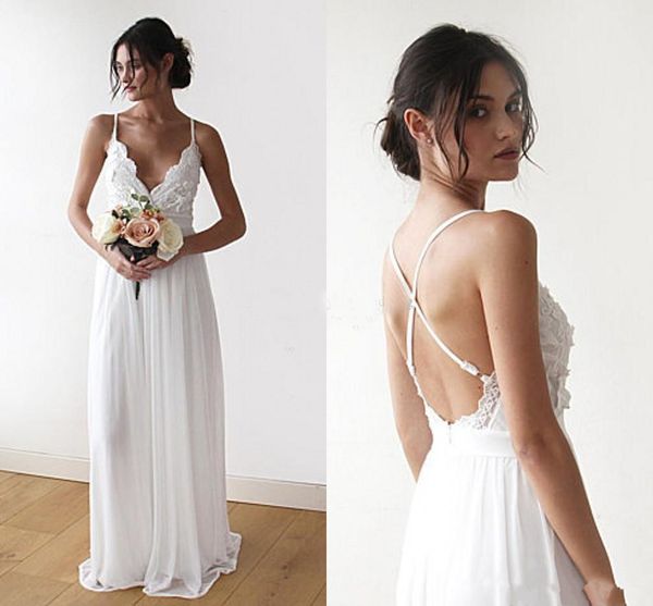 2019 Newest Chiffon Spaghetti Strap Lace Appliques Boho Wedding Dresses Floor Length Backless Bohemian Bridal Beach Wedding Dresses Gowns, White
2019 Newest Chiffon Spaghetti Strap Lace Appliques Boho Wedding Dresses Floor Length Backless Bohemian Bridal Beach Wedding Dresses Gowns, White