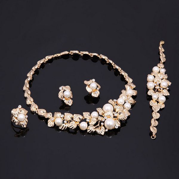 necklace ring bracelet earrings wedding jewelry exquisite rhinestone imitation pearl 18k gold plated leaves 4-piece set jewelry sets, Slivery;golden
necklace ring bracelet earrings wedding jewelry exquisite rhinestone imitation pearl 18k gold plated leaves 4-piece set jewelry sets, Slivery;golden