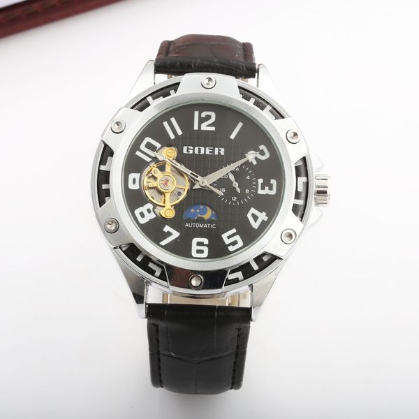 reloj hombre goer mens watches sport leather strap waterproof automatic mechanical watch men moon phase winner, Slivery;brown
reloj hombre goer mens watches sport leather strap waterproof automatic mechanical watch men moon phase winner, Slivery;brown
