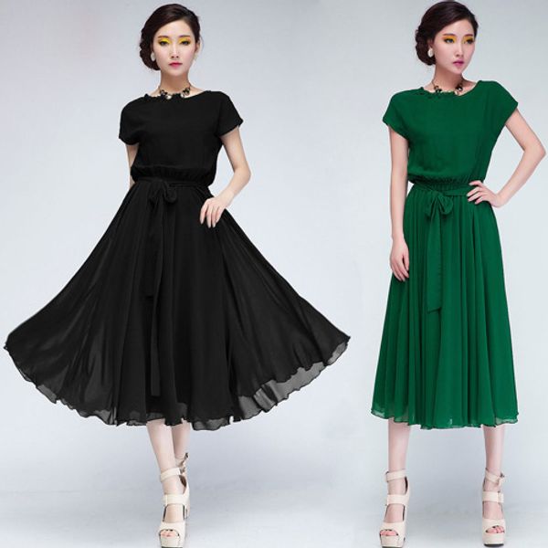 bat sleeve elastic waist size loose chiffon dress belt length wj194 vestidos, White;black
bat sleeve elastic waist size loose chiffon dress belt length wj194 vestidos, White;black