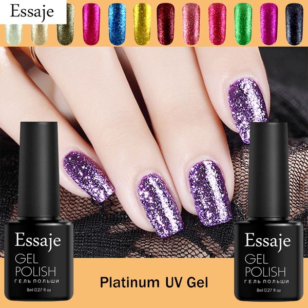 Essaje Platinum Nail Gel Polish 12 Color 8ml Platinum Glitter Gel Sequins Starry Glaze Varnish Uv Nail Art Polish Lacquer