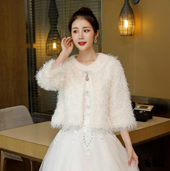 ladylike tassels faux fur wedding ivory cloak bridal bolero jacket short winter bridal cape in stock, White
ladylike tassels faux fur wedding ivory cloak bridal bolero jacket short winter bridal cape in stock, White
