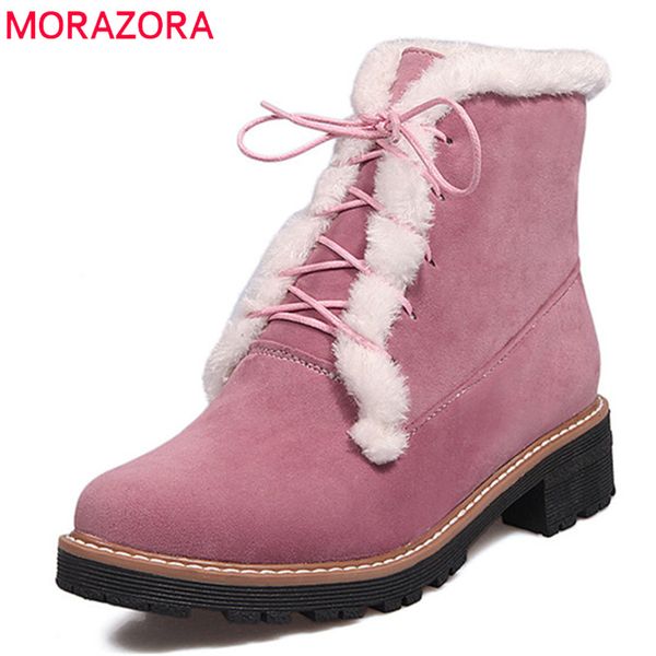 morazora 2018 ankle boots women flock lace up platform boots round toe autumn winter square heels shoes woman, Black
morazora 2018 ankle boots women flock lace up platform boots round toe autumn winter square heels shoes woman, Black