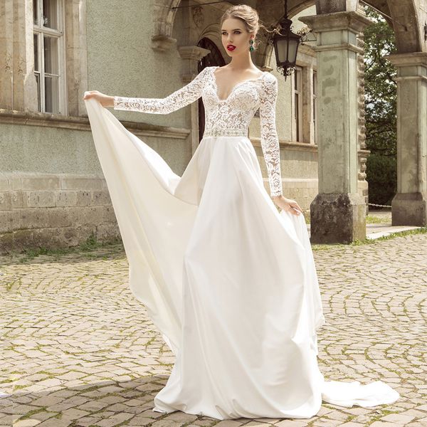 generous v-neck lace wedding dress long sleeve crystal sashes long country wedding dresses vestido de noiva, White
generous v-neck lace wedding dress long sleeve crystal sashes long country wedding dresses vestido de noiva, White