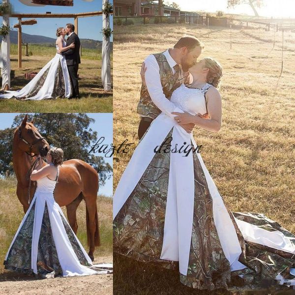 2018 vintage camo wedding dresses with lace appliques beads chapel train satin bridal dress custom made real tree romantic bridal gowns, White
2018 vintage camo wedding dresses with lace appliques beads chapel train satin bridal dress custom made real tree romantic bridal gowns, White