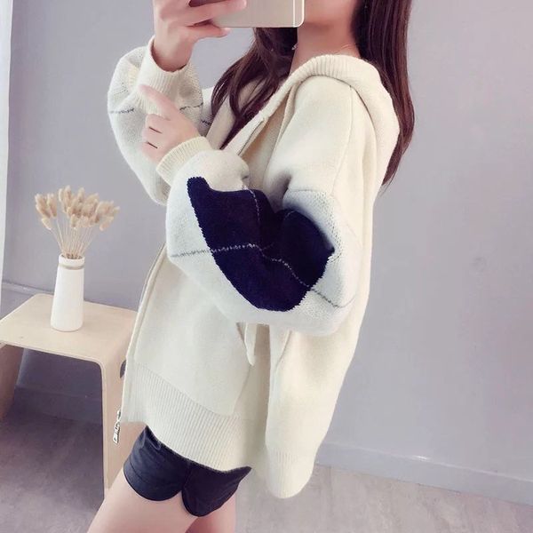 fashion female casual long sleeve knitted outerwear autumn winter pockets loose sweater women hooded warm cardigans, White;black
fashion female casual long sleeve knitted outerwear autumn winter pockets loose sweater women hooded warm cardigans, White;black