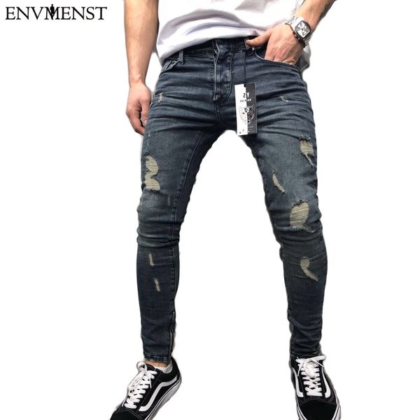 envmenst 2018 fashion men slim zipper denim trousers men casual cotton hole solid color designer jeans ankle elastic, Blue
envmenst 2018 fashion men slim zipper denim trousers men casual cotton hole solid color designer jeans ankle elastic, Blue