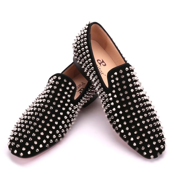 men black nubuck leather shoes with silver rivet Fashion CL same style men loafers red bottom men's flats
men black nubuck leather shoes with silver rivet Fashion CL same style men loafers red bottom men's flats