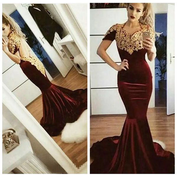 sweetheart short sleeves velvet slim prom dresses open back with gold lace appliques backless customized formal evening party gown, Black;red
sweetheart short sleeves velvet slim prom dresses open back with gold lace appliques backless customized formal evening party gown, Black;red