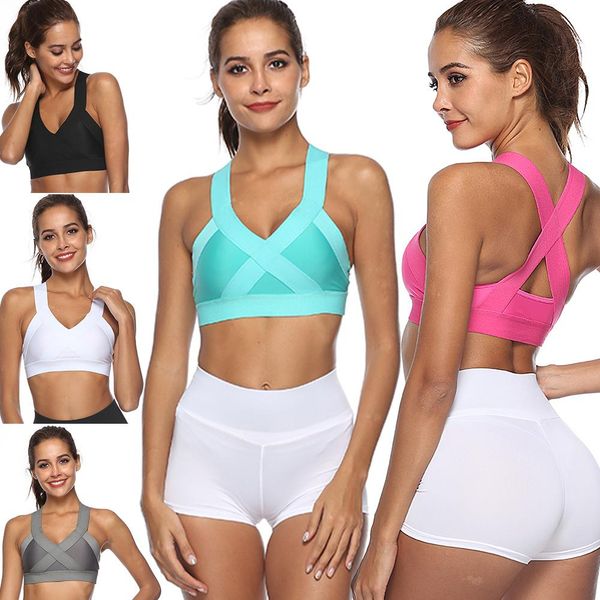 women's sports bra for fitness yoga cross strap gym running padded tank athletic vest underwear, White;black
women's sports bra for fitness yoga cross strap gym running padded tank athletic vest underwear, White;black