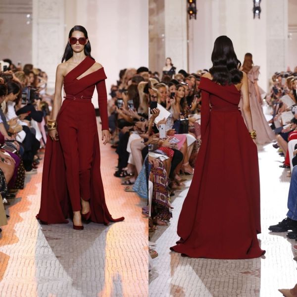 eliesaab 2019 burgundy jumpsuit prom dresses with overskirts one shoulder simple formal evening gowns backless runway reception party dress, Black
eliesaab 2019 burgundy jumpsuit prom dresses with overskirts one shoulder simple formal evening gowns backless runway reception party dress, Black