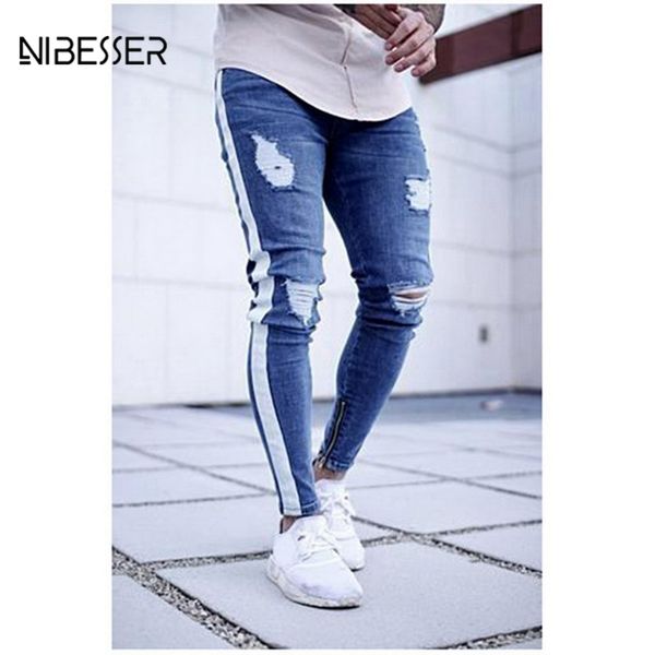 nibesser men hip hop stripe elastic jeans skinny stretchy pencil bottoms slim fit denim pants knee ripped holes jeans street, Blue
nibesser men hip hop stripe elastic jeans skinny stretchy pencil bottoms slim fit denim pants knee ripped holes jeans street, Blue