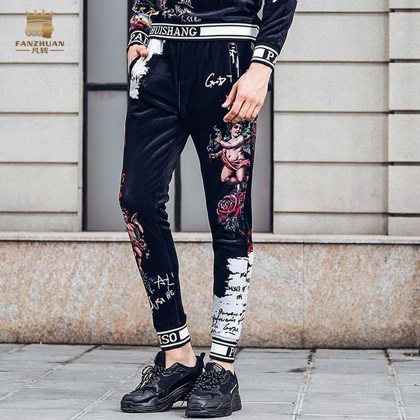 fanzhuan men's male new 2108 autumn skinny printed personality trend slim black beam pants trousers 828065
fanzhuan men's male new 2108 autumn skinny printed personality trend slim black beam pants trousers 828065