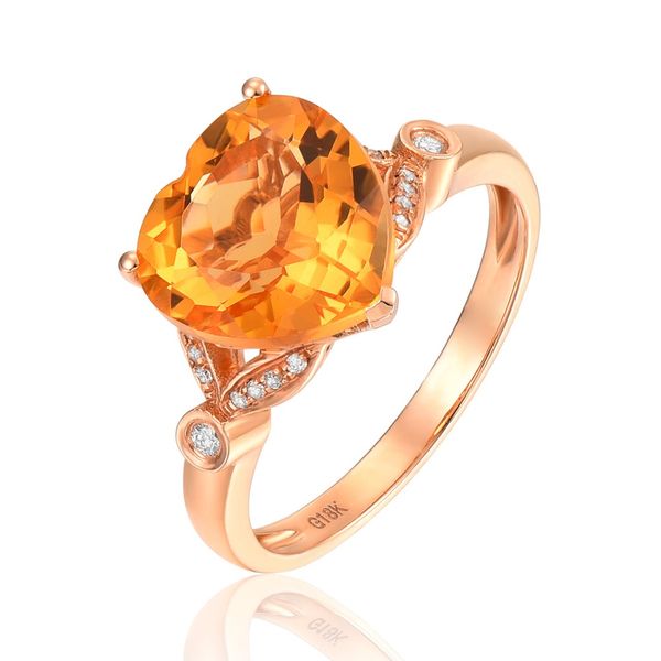 

enzo pure 18k rose gold (au750) 1pc/3.5ct citrine with 18pc/0.06ct diamond engagement women ring classic jewelry, Golden;silver