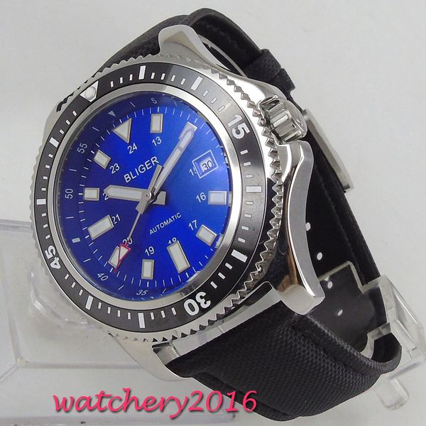 44mm bliger blue dial mens watches luminous marks automatic mechanical date rotating bezel steel men's watch, Slivery;brown
44mm bliger blue dial mens watches luminous marks automatic mechanical date rotating bezel steel men's watch, Slivery;brown