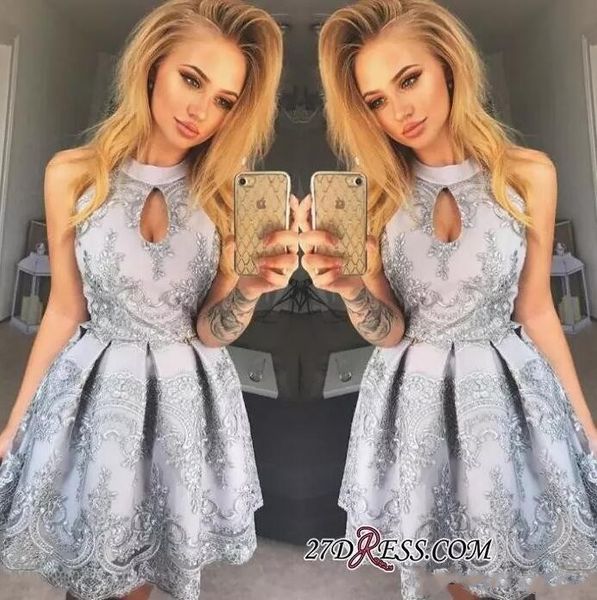 2018 halter keyhole mini short cocktail dresses hollow out lace appliqued satin short prom party gowns homecoming dresses, Black
2018 halter keyhole mini short cocktail dresses hollow out lace appliqued satin short prom party gowns homecoming dresses, Black