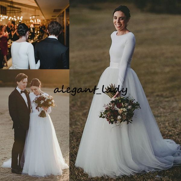 simple country long sleeve wedding dresses 2018 bridal gowns scoop sweep train tulle long dresses for wedding, White
simple country long sleeve wedding dresses 2018 bridal gowns scoop sweep train tulle long dresses for wedding, White