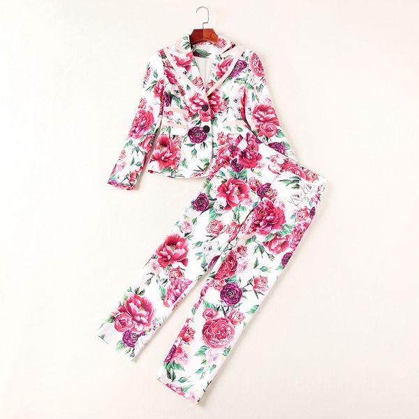 european and american women's wear autumn 2018 the new long sleeve single-breasted coat + 7 minutes of pants peony print suit, White
european and american women's wear autumn 2018 the new long sleeve single-breasted coat + 7 minutes of pants peony print suit, White