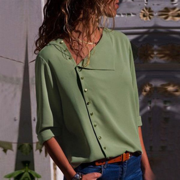 est selling explosions fashion 6-color button irregular oblique collar long-sleeved blouse shirt ing, White
est selling explosions fashion 6-color button irregular oblique collar long-sleeved blouse shirt ing, White