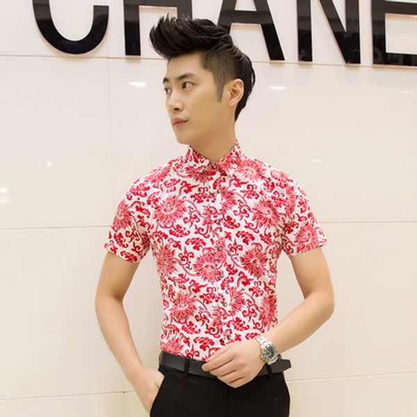 Summer Mens Flroal Printed Short Shirt Stylish Short Sleeves Turn-down Collar Single Breasted Homme Clothing M-5XL Size 
Summer Mens Flroal Printed Short Shirt Stylish Short Sleeves Turn-down Collar Single Breasted Homme Clothing M-5XL Size